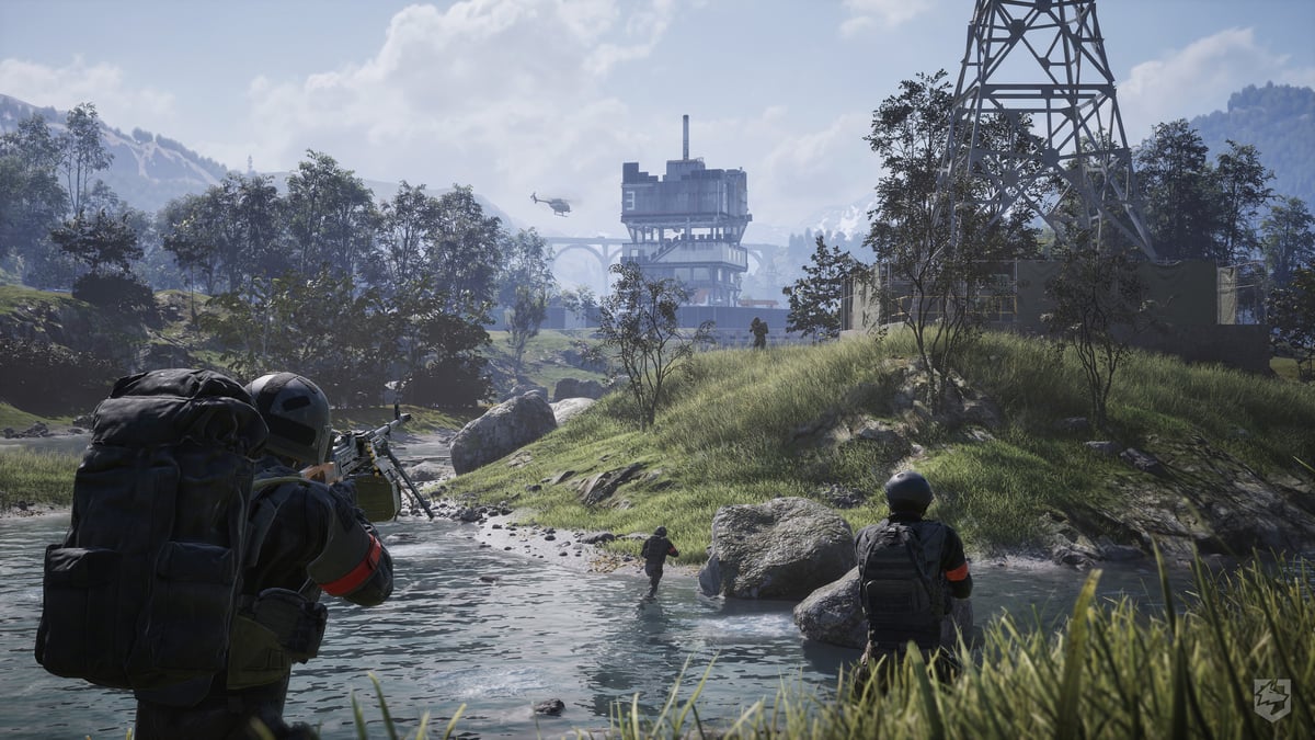 WARDOGS soldiers moving through a river battlefield