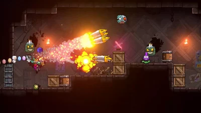 Screenshot from Neon Abyss which shows how players can synergize and combine items together to make even more powerful items in game.