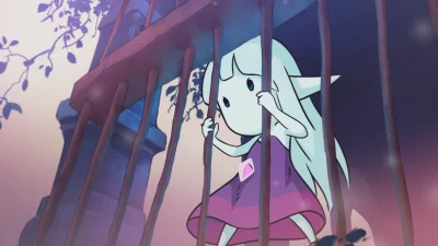Cinematic screenshot from Greak: Memories of Azur showing protagonist Adara behind bars