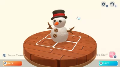 Screenshot from Hokko Life showing a snowperson you can build in the game