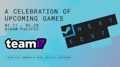 An image describing Steam Next Fest. It says a celebration of upcoming games, with 7 days, hundreds of demos and oodles of livestreams.